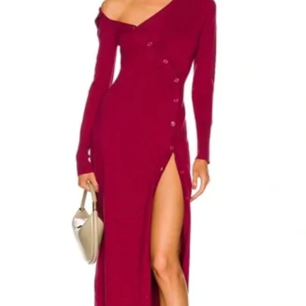 NWT Atoir Burgundy Midi Dress with Asymmetrical Button Detail and split